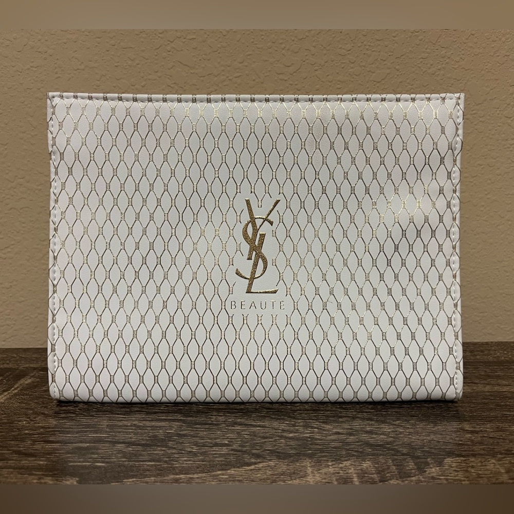 YSL Beauté White and Gold Cosmetic Bag